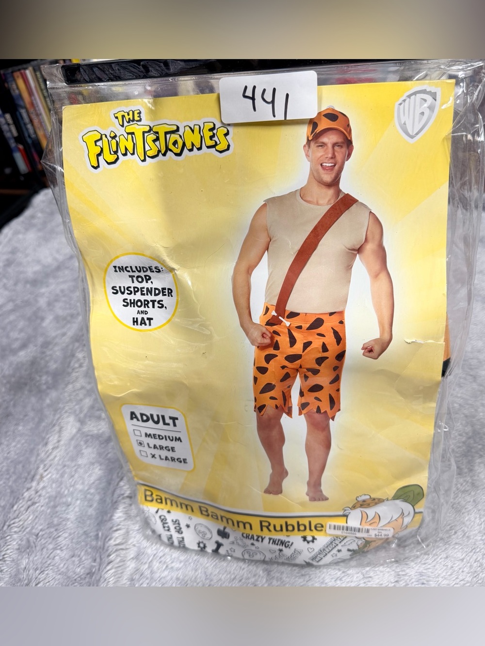 Bamm Bamm Rubble Men's Orange Swim Trunks with Suspender Accent